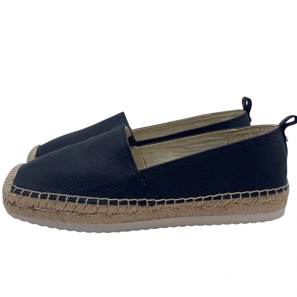 Michael Kors Womens Shoes Leather Espadrille Slip Ons Sz 6.5 Black Flat Casual